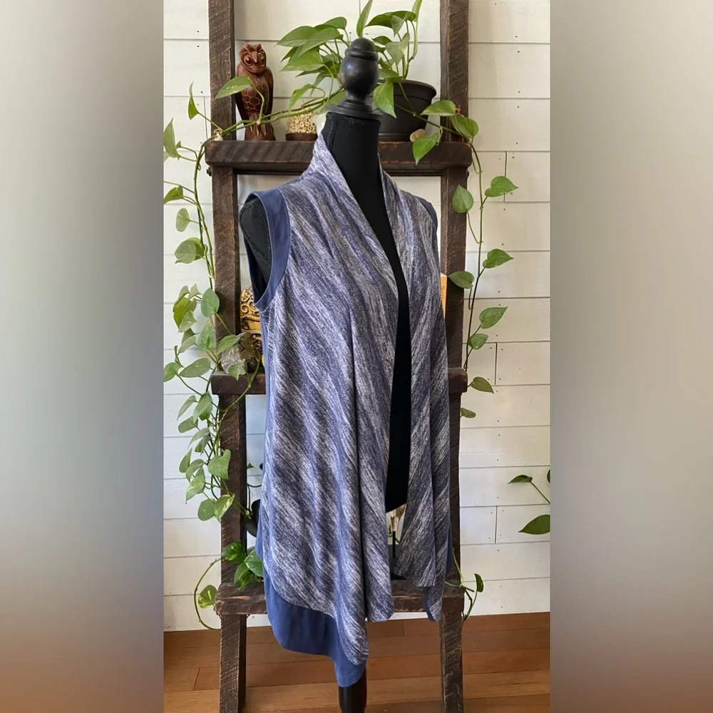 LOGO by Lori Goldstein: Elegant Blue and Gray Draped Vest